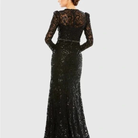 Mac Duggal Black‎ Embellished High Neck Gown Long Sleeve Dress SZ 18 $698 68011 - Picture 3 of 8